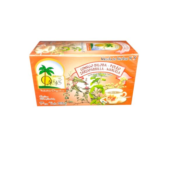 OASIS MEZCLA Nº 05 CIRCULATORIA (Ginkgo Biloba-Poleo-Zarzaparrilla+ Vit C) SAQUITOS X23