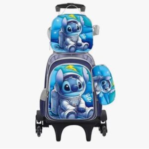 Lindo Juego Mochila Escolar Con Ruedas Para Niños De Stitch 08/25